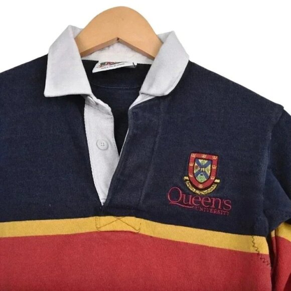 Barbarian Queens University Striped Rugby  Shirt Long Sleeve Polo Size XS - Picture 3 of 10